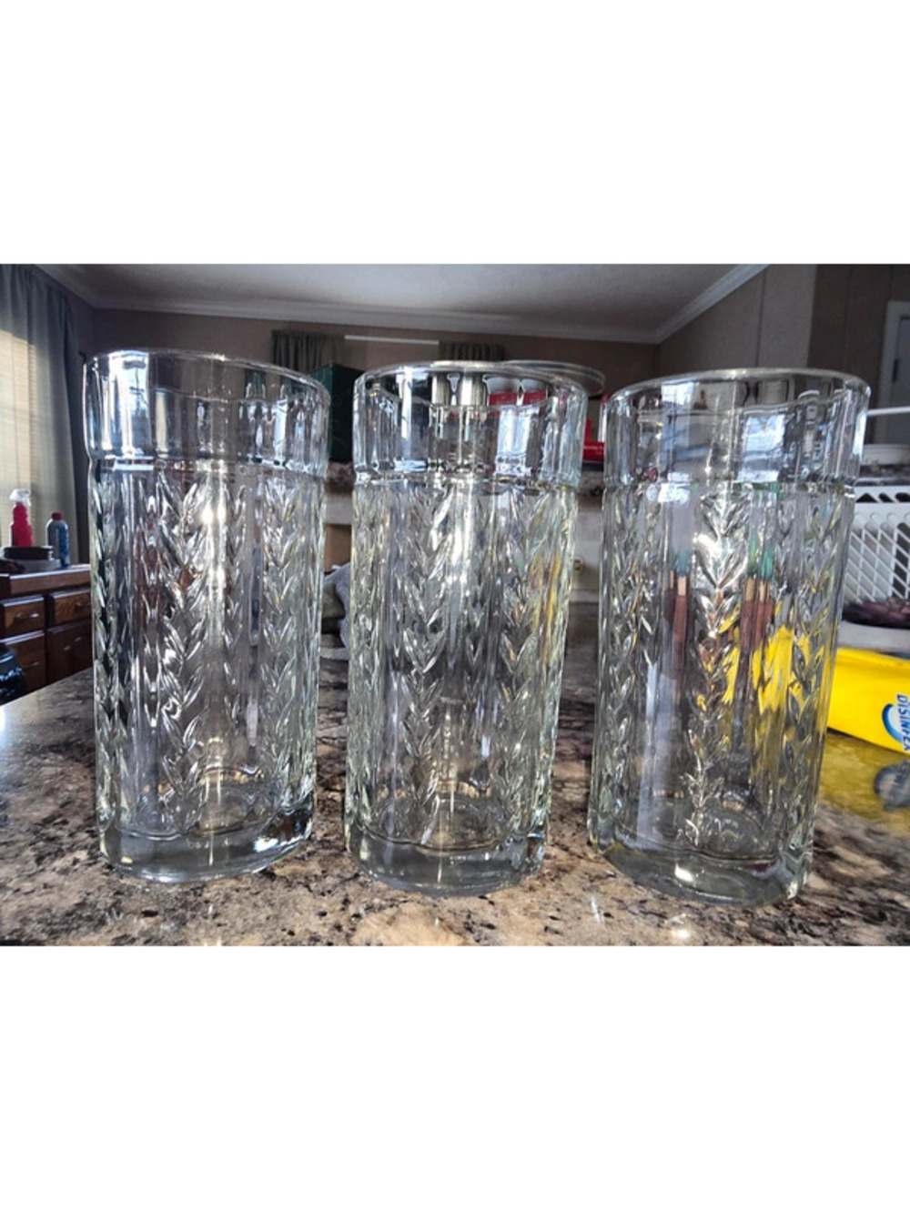 Set 3 Anchor Hocking Laurel Leaf Heavy Bottom Barware Clear Glass Tumblers